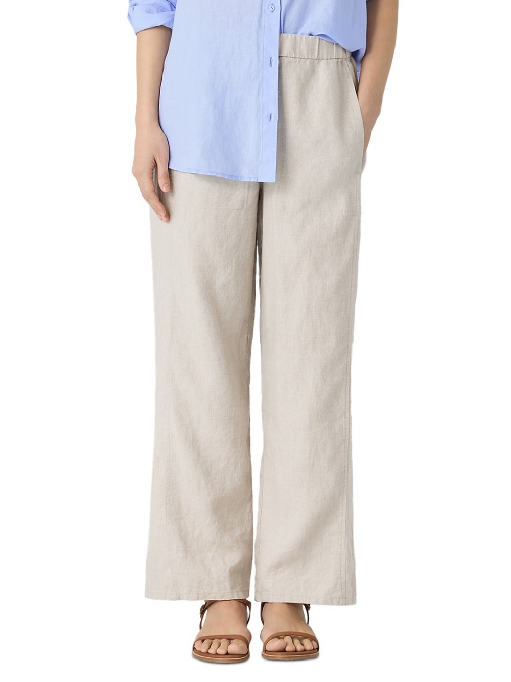 Eileen Fisher Natural Beige Wide-Leg Linen Ankle Pants Size Medium